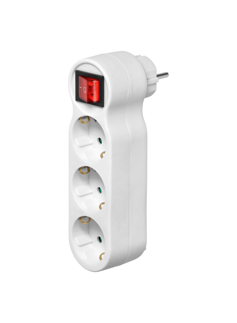 Rozgałęźnik 3x2P+Z z włącznikiem, Schuko, wtyczka górna, biały OR-AE-13254(GS) ORNO