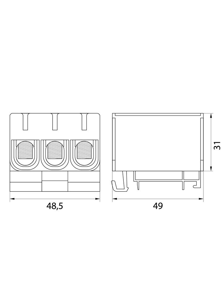 Złączka przelotowa gwintowana na szynę AL/CU 145A 3x(2,5-50)mm2 WLZ35/3x50/Z-ielona 48.352 OPATÓWEK