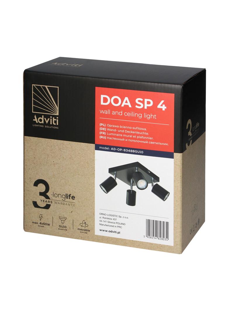 DOA SP 4, oprawa ścienno-sufitowa, GU10 max. 4x50W, IP20, czarna, kwadrat AD-OP-6348BGU10 ORNO