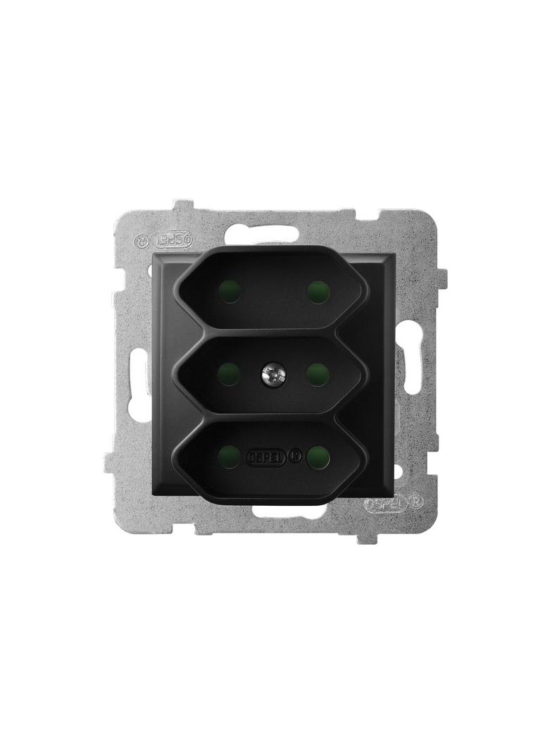 ARIA Gniazdo potrójne EURO z przesłonami torów prądowych - kolor czarny metalik
