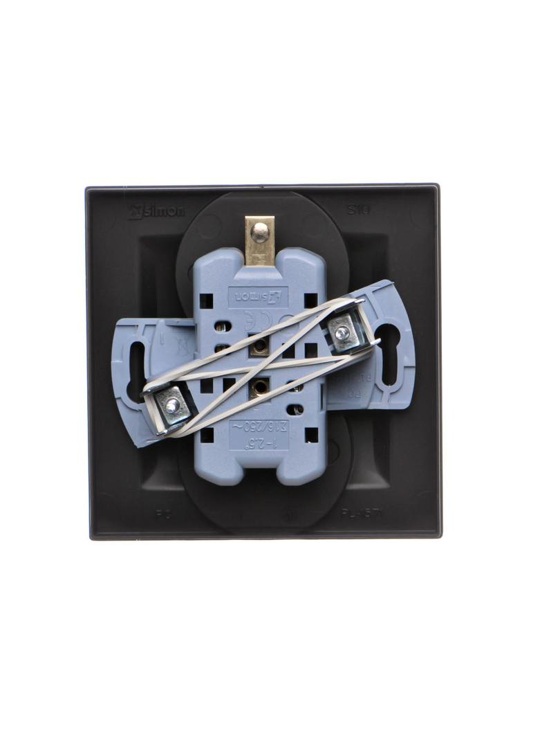 Simon 10 Gniazdo z/u podwójne z f. niezm. faz 16A z. śrub. monoblok czarny