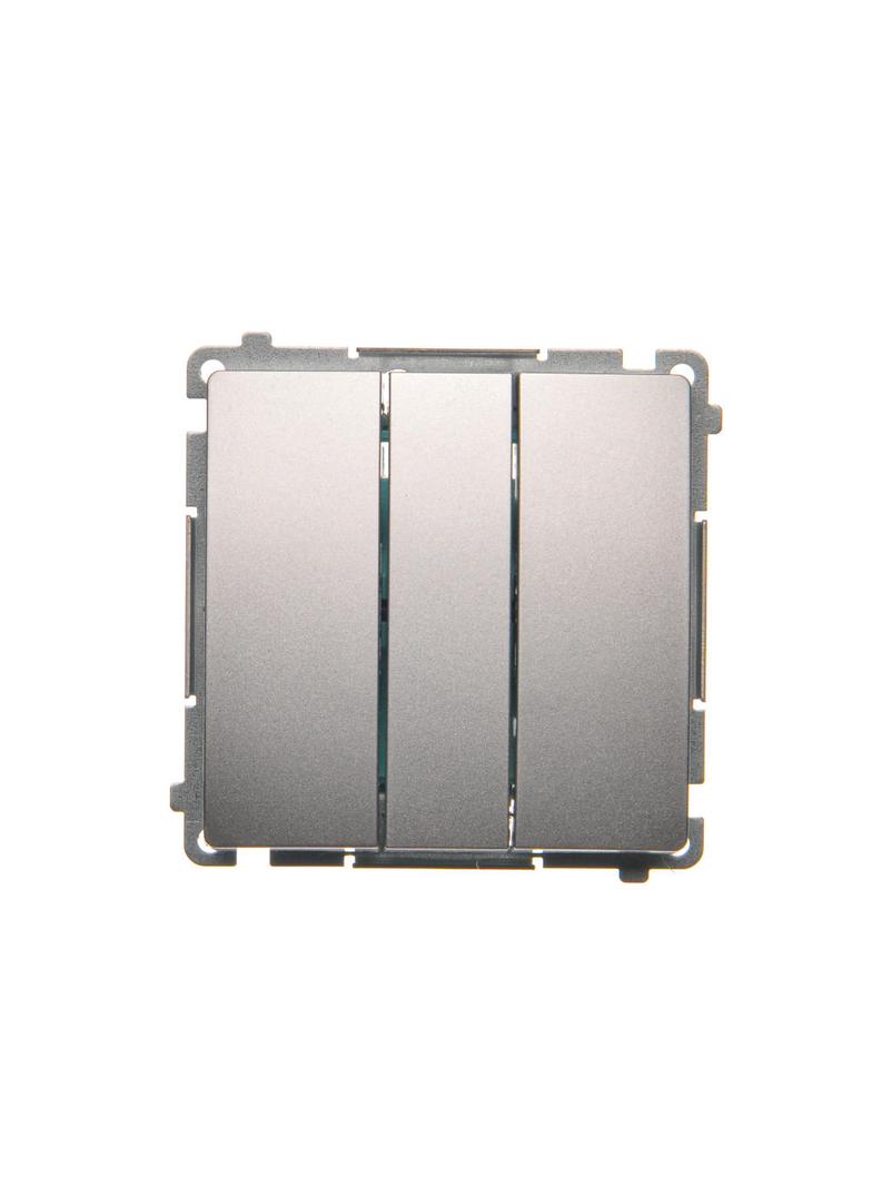 Simon Basic Przycisk potrójny z podświetleniem LED 10A 250V szybkozłączka srebrny mat BMP31L.01/43 KONTAKT
