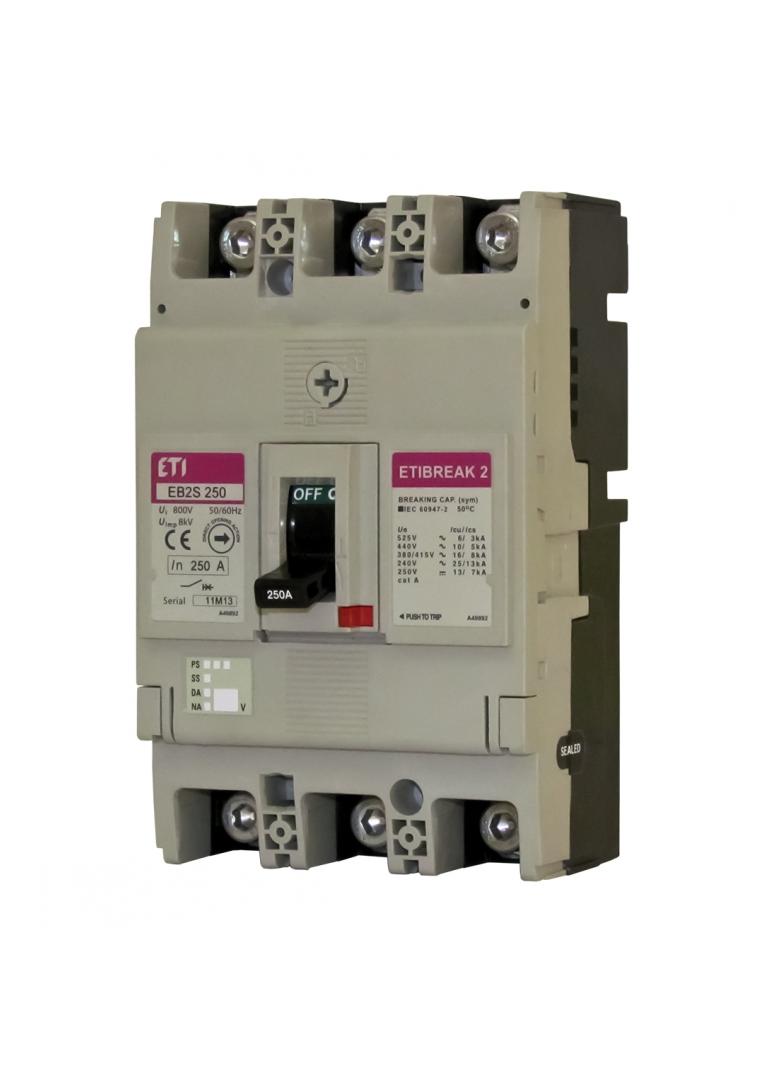 Wyłącznik mocy 25kA wyzw. TM (bez regulacji) EB2S 250/4SF 200A 4p 004671851 ETI
