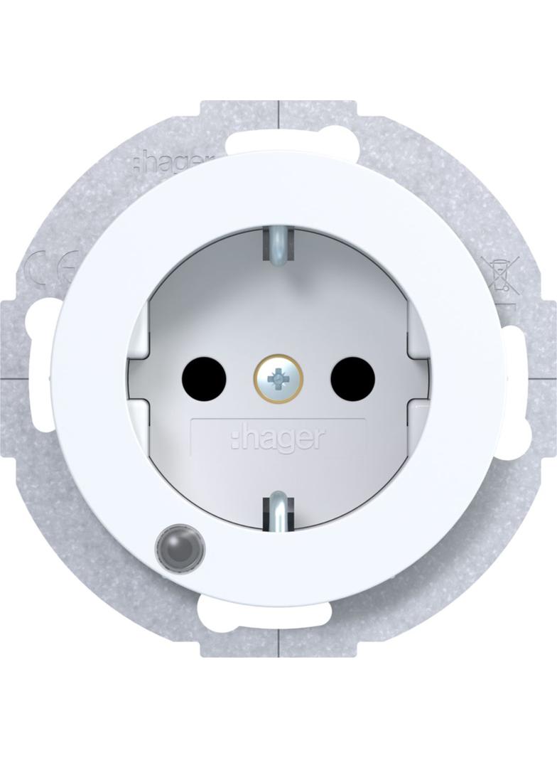 R.x Gniazdo SCHUKO z d. kontr. LED biały Berker 41102089 WLS1463WG HAGER