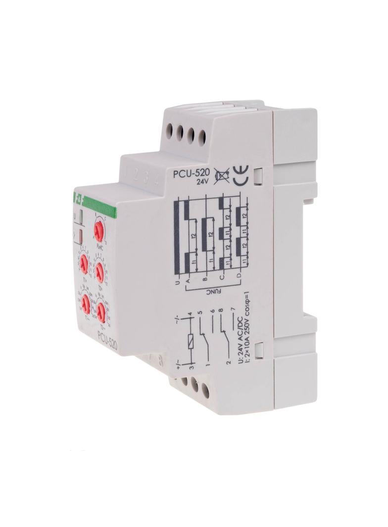 Przekaźnik czasowy 2-funkcyjny (nastawa 2 czasów T1 T2, styk: 2xNO/NC 24V