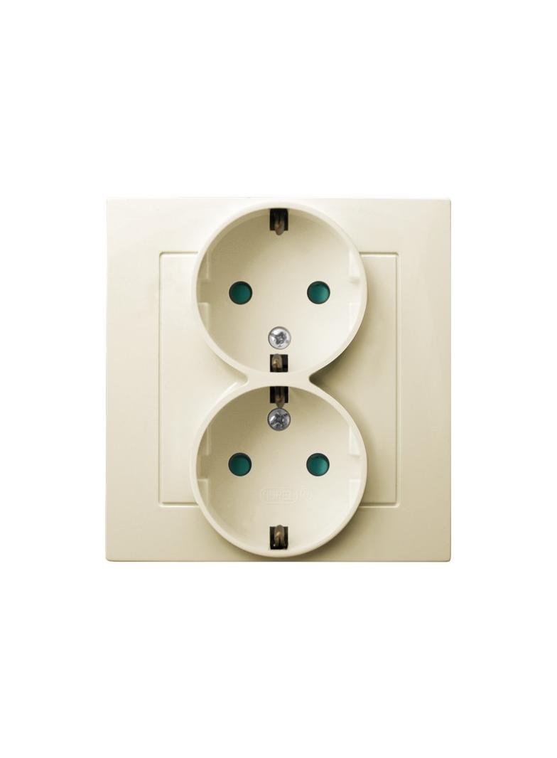 AS Gniazdo podwójne z uziemieniem schuko z przesłonami torów prądowych, kompletne z ramką - kolor ec