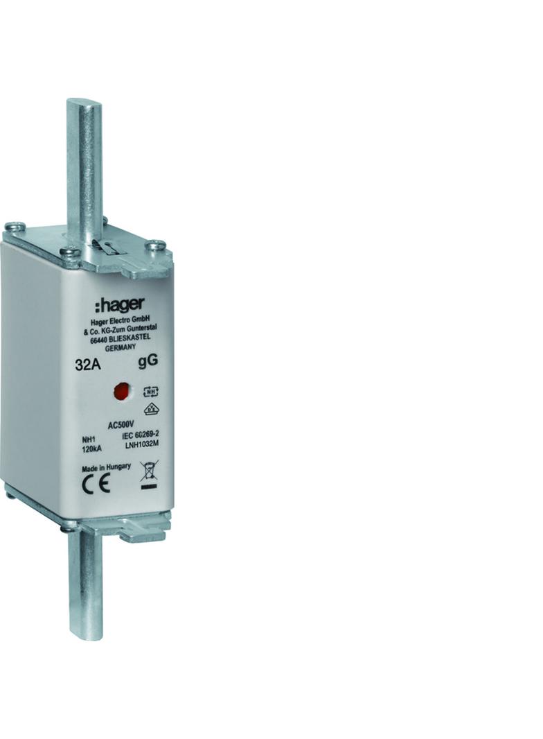 Wkładka bezp. nożowa NH1C wsk.podw. uchwyt nieiz. gG 32A 500 VAC LNH1032M HAGER