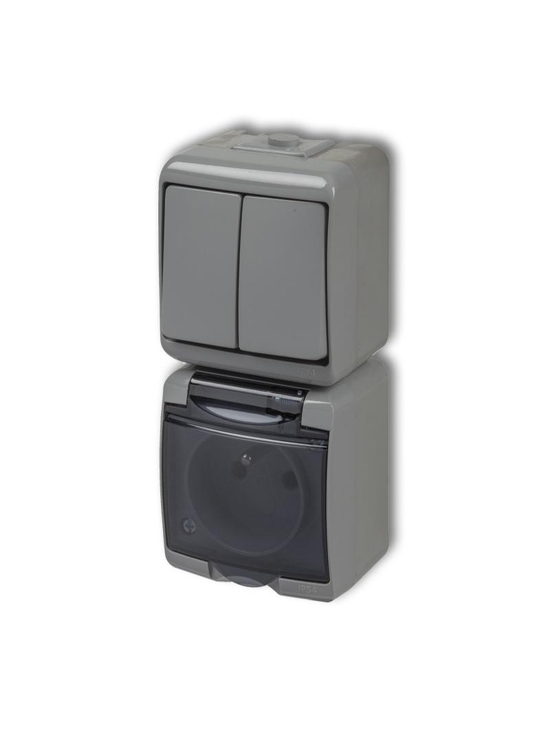 JUNIOR Łącznik świecznikowy z gniazdem pojedynczym z uziemieniem 2P+Z (klapka dymna; przesłony torów