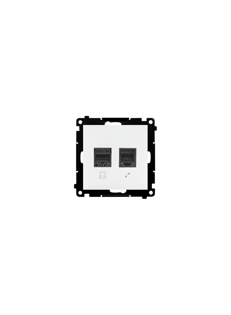 Simon 55 Gniazdo komputerowe RJ45 kategoria 5e + telefoniczne RJ12 Biały mat T5F.01/111 KONTAKT