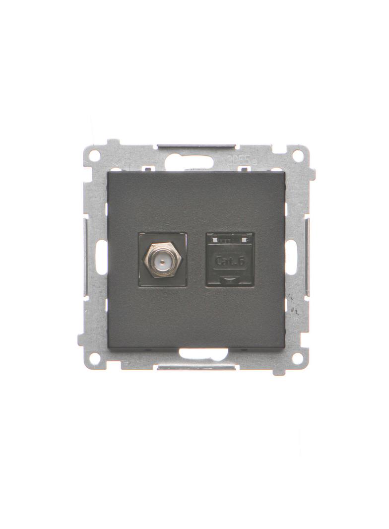 Simon 55 Gniazdo antenowe typu /F/+RJ45 kat.6 Czarny mat TASFRJ45.01/149 KONTAKT