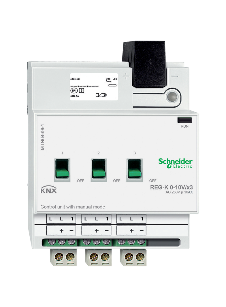 KNX sterownik 0-10 V REG-K 3-kr. 230 V 16 A jasnoszary z uruchomieniem ręcznym