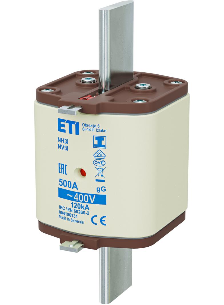 Wkładka topikowa NH zwłoczna KOMBI Zaczepy izolowane NH3/I gG 500A 400V 004196131 ETI