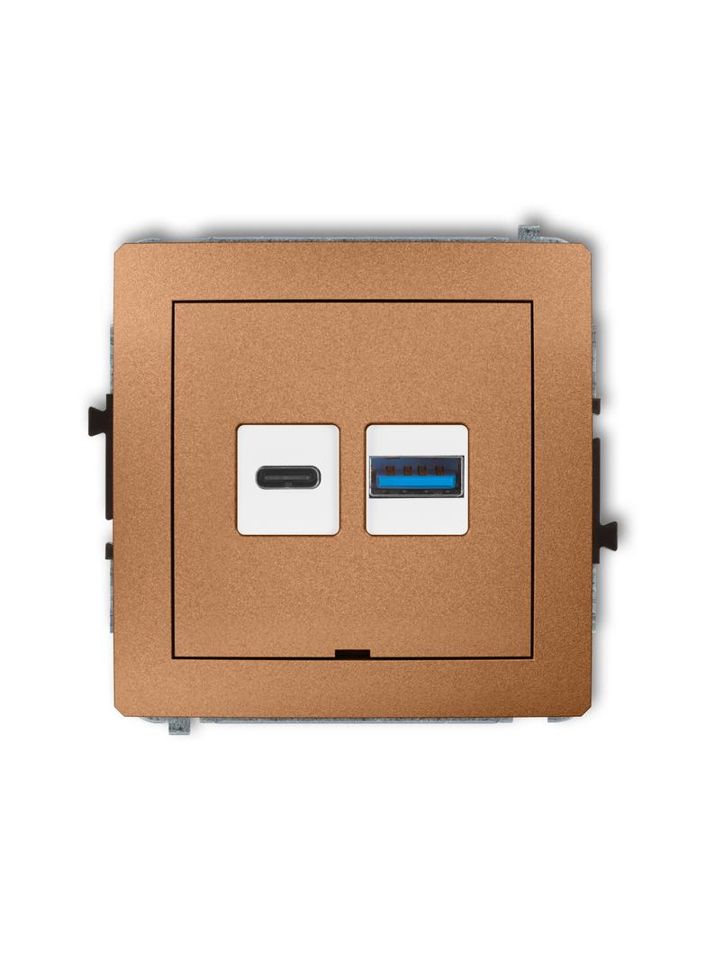 DECO Mechanizm ładowarki USB podwójnej USB C + USB A, 20W max., bez pola opisowego złoty metalik