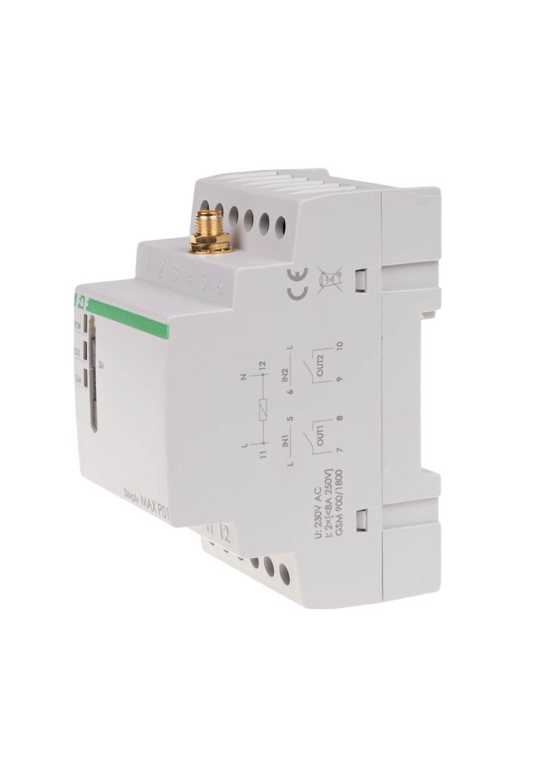 przekaźnik zdalnego sterowania GSM (SMS); 2xWY, 2xWE; załącz/wyłącz/powiadom zasilanie 230V AC styki