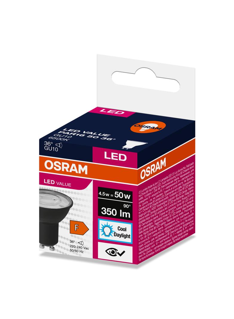 Lampa LED VALUE PAR16 50 36 4,5W/865 230V GU10 BK