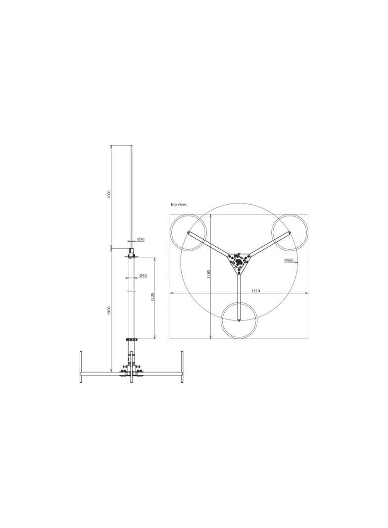 Iglica odgromowa 50 na rurze izolacyjnej ze statywem, zestaw do HVI light, wys. 2900 mm