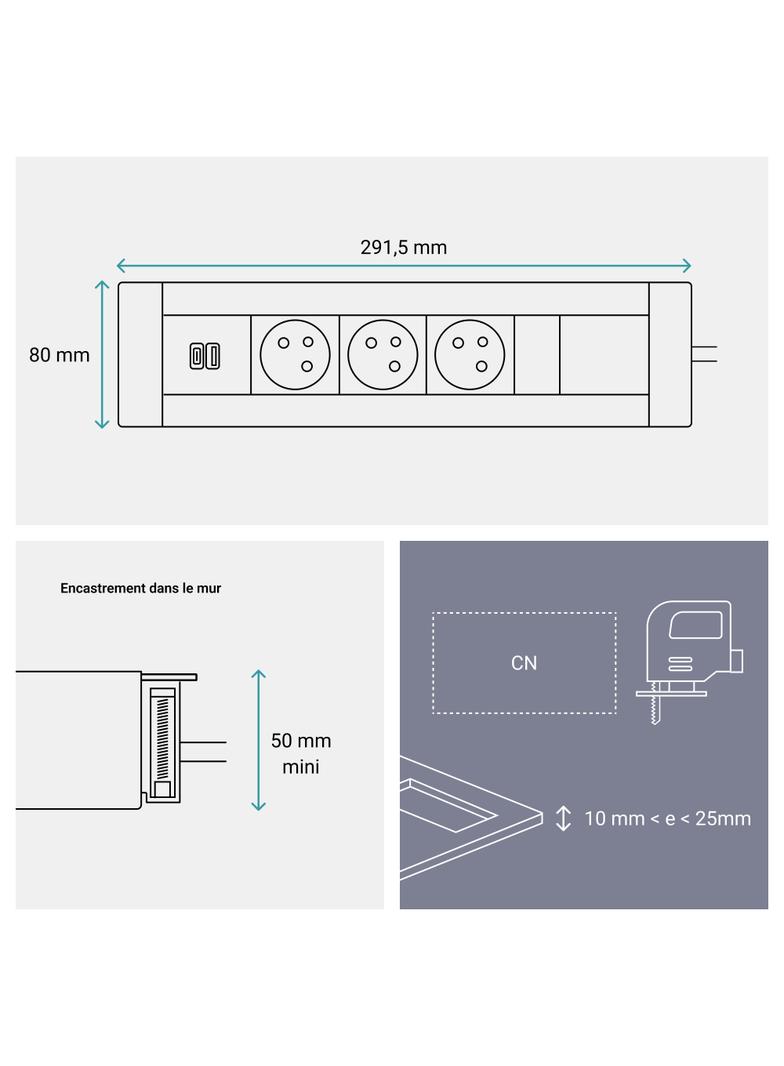 INCARA: MULTILINK - 3X2P+Z / USB A+C - 2,0 M-BIAŁY, Legrand