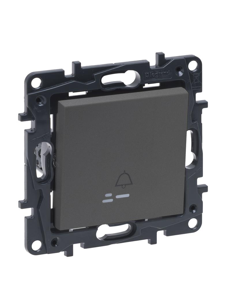 Niloe Step - przycisk pojedynczy 6 A podświetlany z symbolem dzwonka- kolor stalowy, Legrand