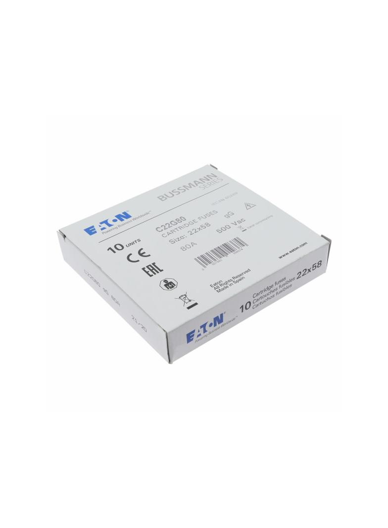 CYLINDRICAL FUSE 22 x 58 80A GG 500V AC Wkładka cylindryczna 22 x 58mm 80A GG 500V AC C22G80 EATON