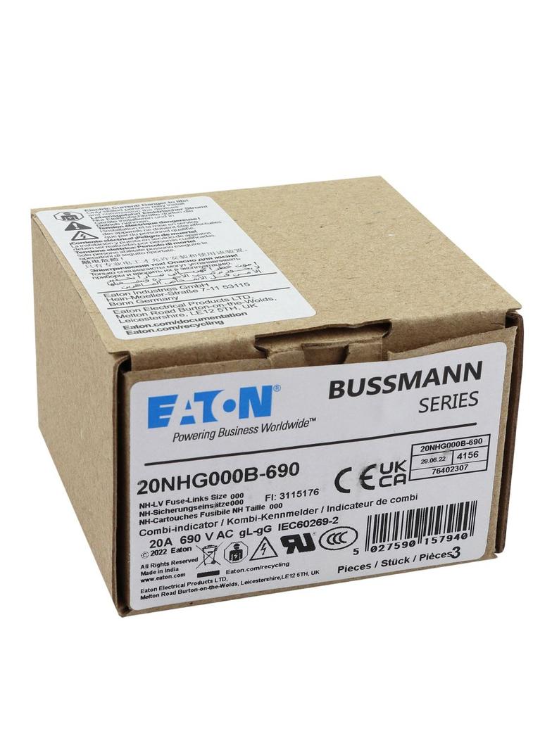 NH FUSE 20AMP 690V gG SIZE 000 Wkładka NH000 20A 690V GL/GG podwójny wskaźnik 20NHG000B-690 EATON