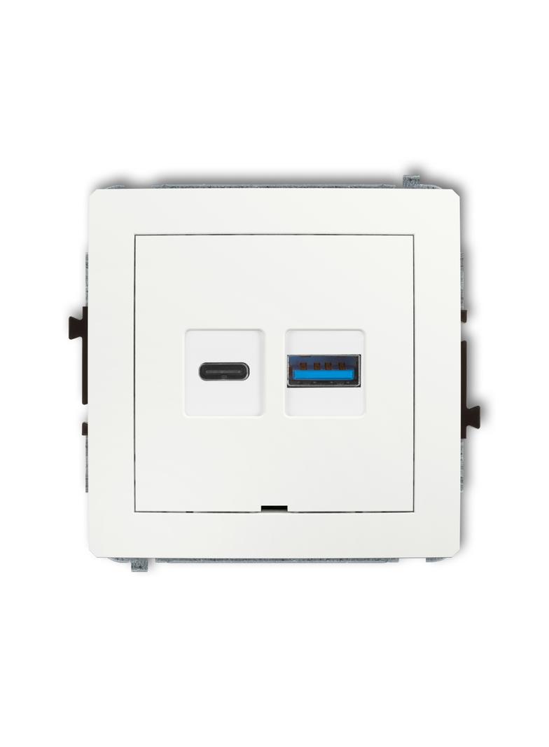 DECO Mechanizm ładowarki USB podwójnej USB C + USB A, 20W max., bez pola opisowego biały mat
