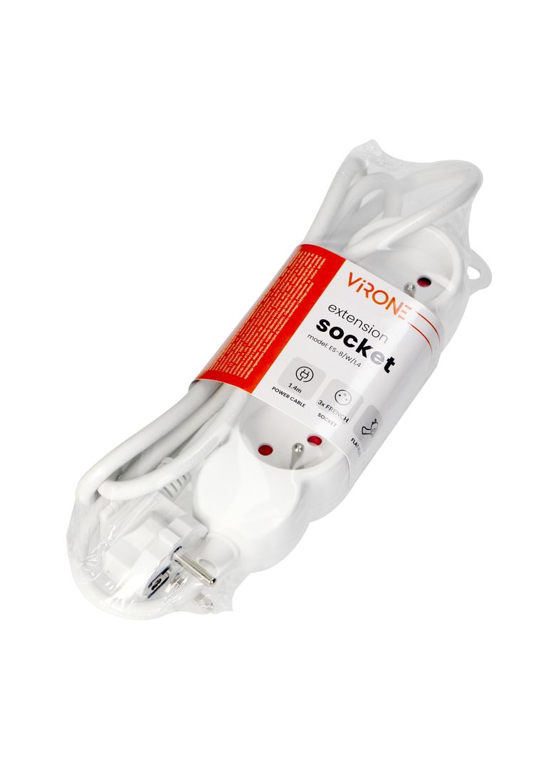 Przedłużacz 3x2P+Z,1,4m, 3x1mm2, biały