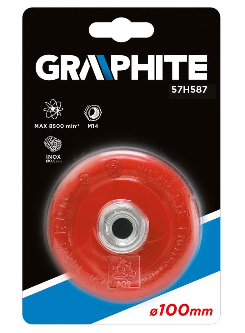 Szczotka druciana doczołowa wzmacniana 100 mm x M14, INOX