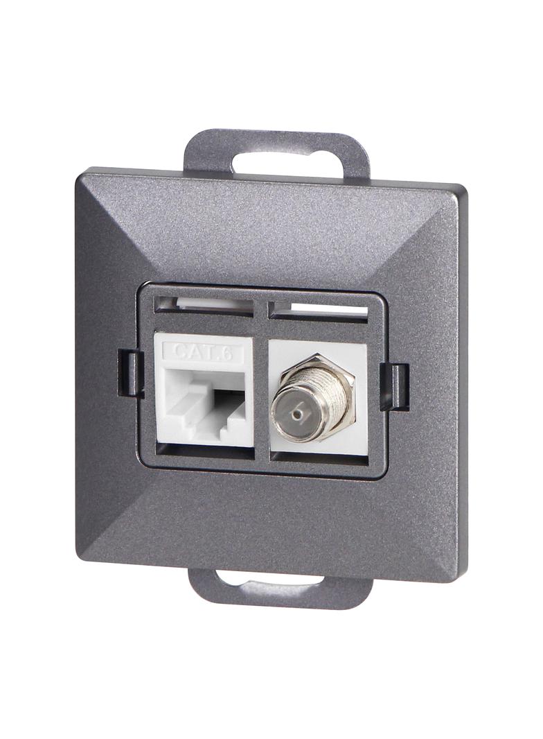 Gniazdo pojed. typu F + Gniazdo 1xRJ45 Cat6 Pearl, TV/F+RJ45/P, antracyt OR-OE-7718/A ORNO