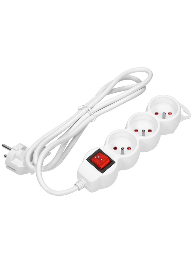 Przedłużacz 3x2P+Z,ON/OFF,1,4m, 3x1mm2, biały