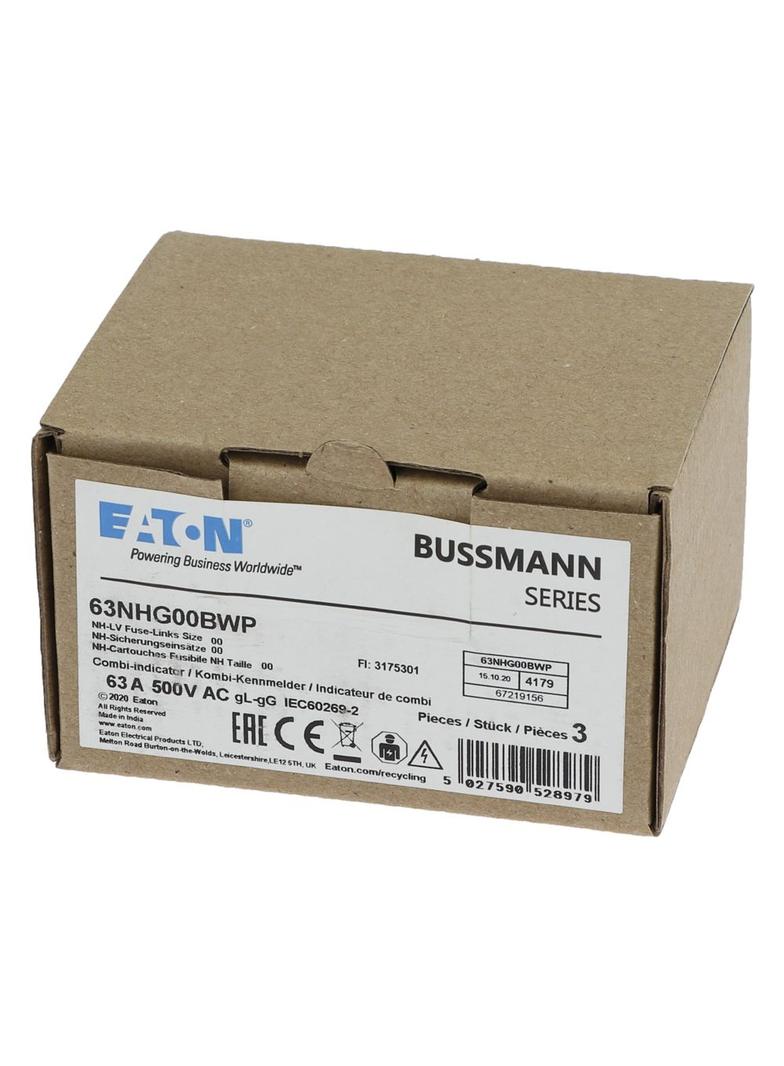 NH 63A 500V gG SIZE00 WEATHER RESISTANT NH LV 63A 500V gG rozmiar 00 WR 63NHG00BWP EATON