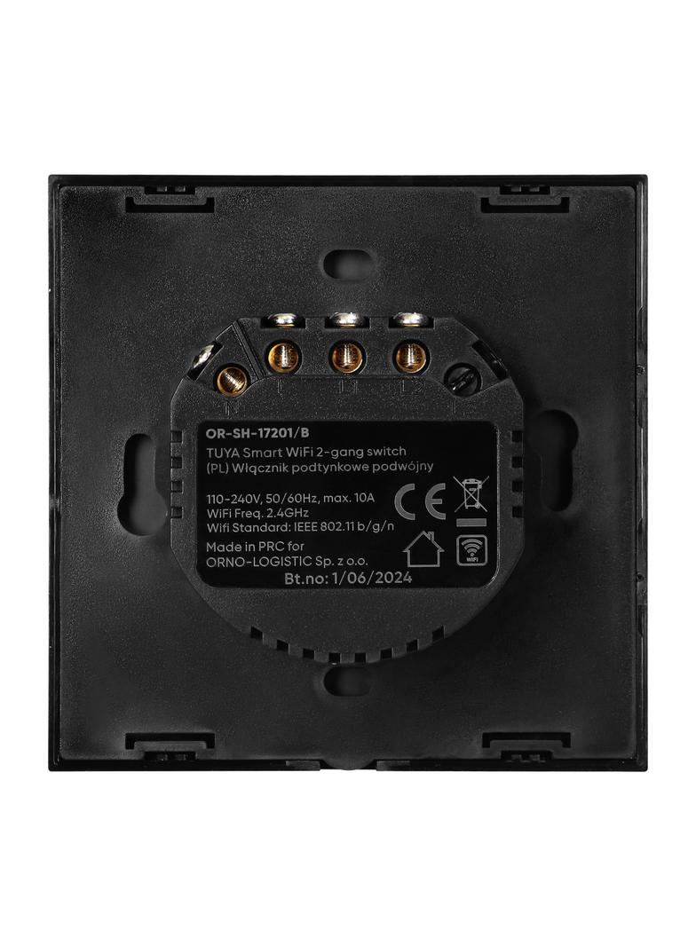 Włącznik podtynkowy podwójny Wi-Fi Tuya Smart Home czarny ORNO