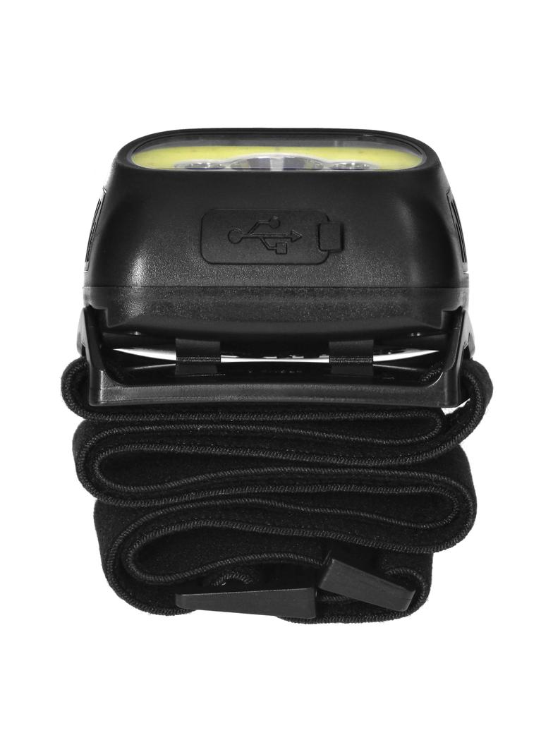 Latarka czołowa COB+LED, ładowanie USB, czujnik ruchu, czarna