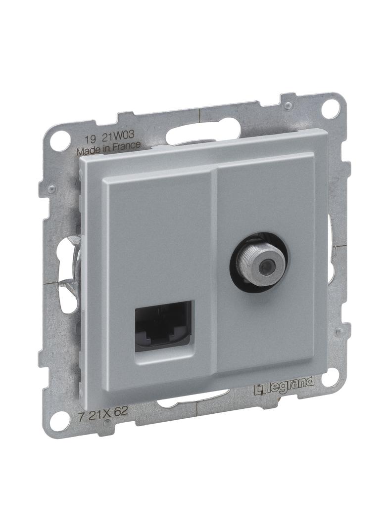 SUNO - Gniazdo TV typ  F  1.5 dB + RJ45 KAT 6 UTP, Aluminium, Legrand