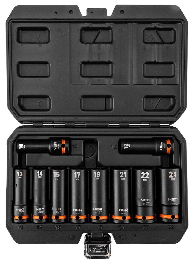 Nasadki udarowe 1/2", 10-24 mm, zestaw 10 szt., CrMo
