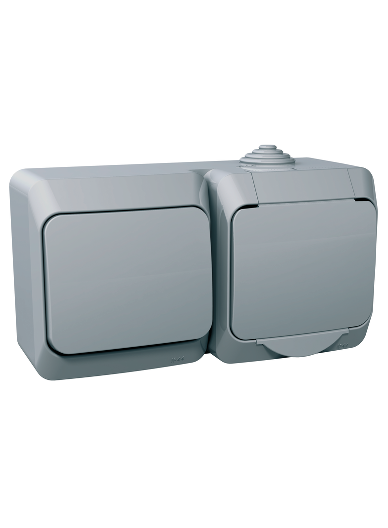 Cedar Plus, zestaw łącznik + gniazdo, IP44, szary