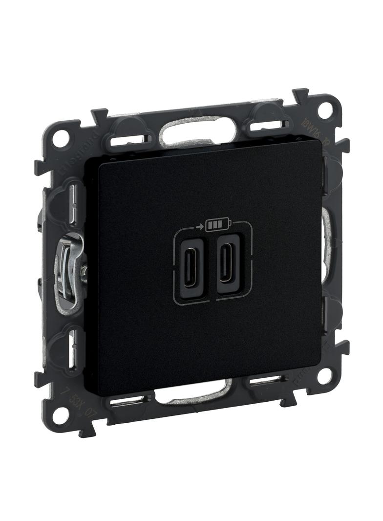 VALENA LIFE - GNIAZDO USB TYP C+C - 15 W - CZARNE