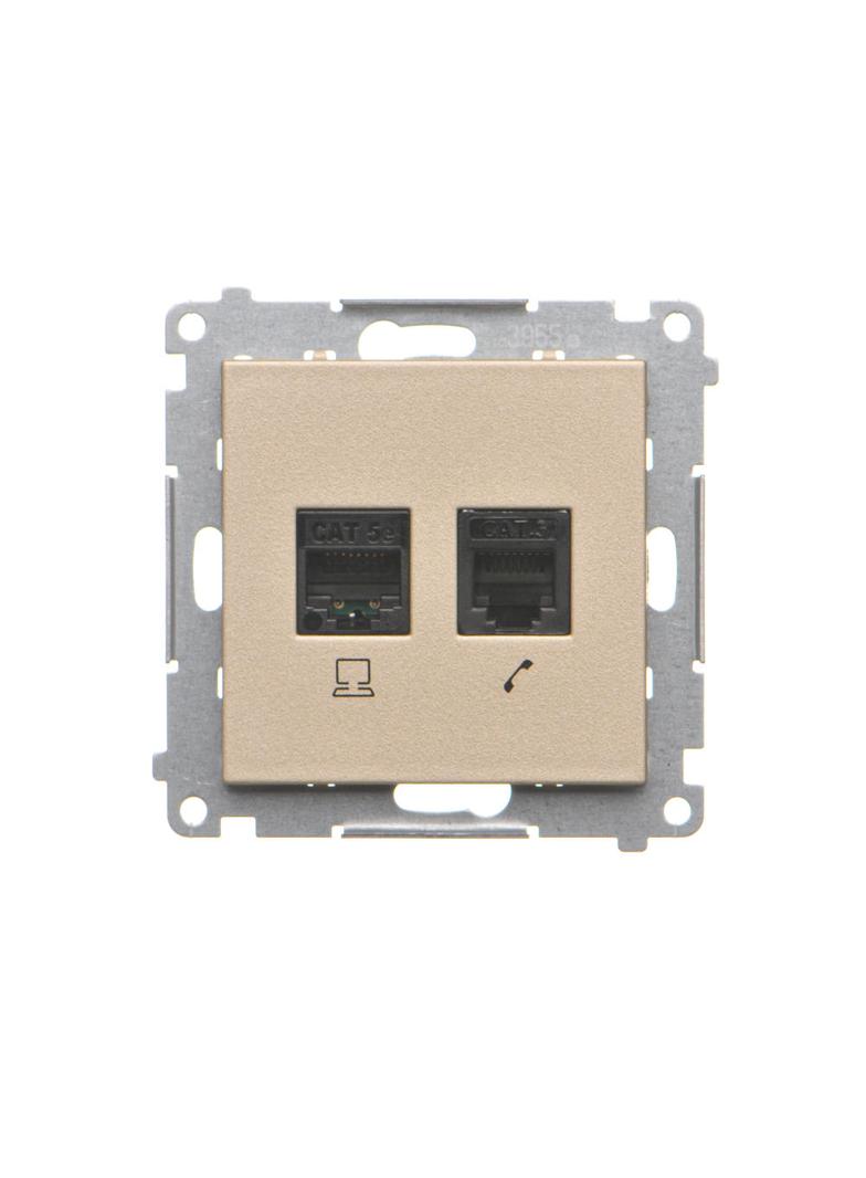 Simon 55 Gniazdo komputerowe RJ45 kategoria 5e + telefoniczne RJ12 Szampański mat T5F.01/144 KONTAKT