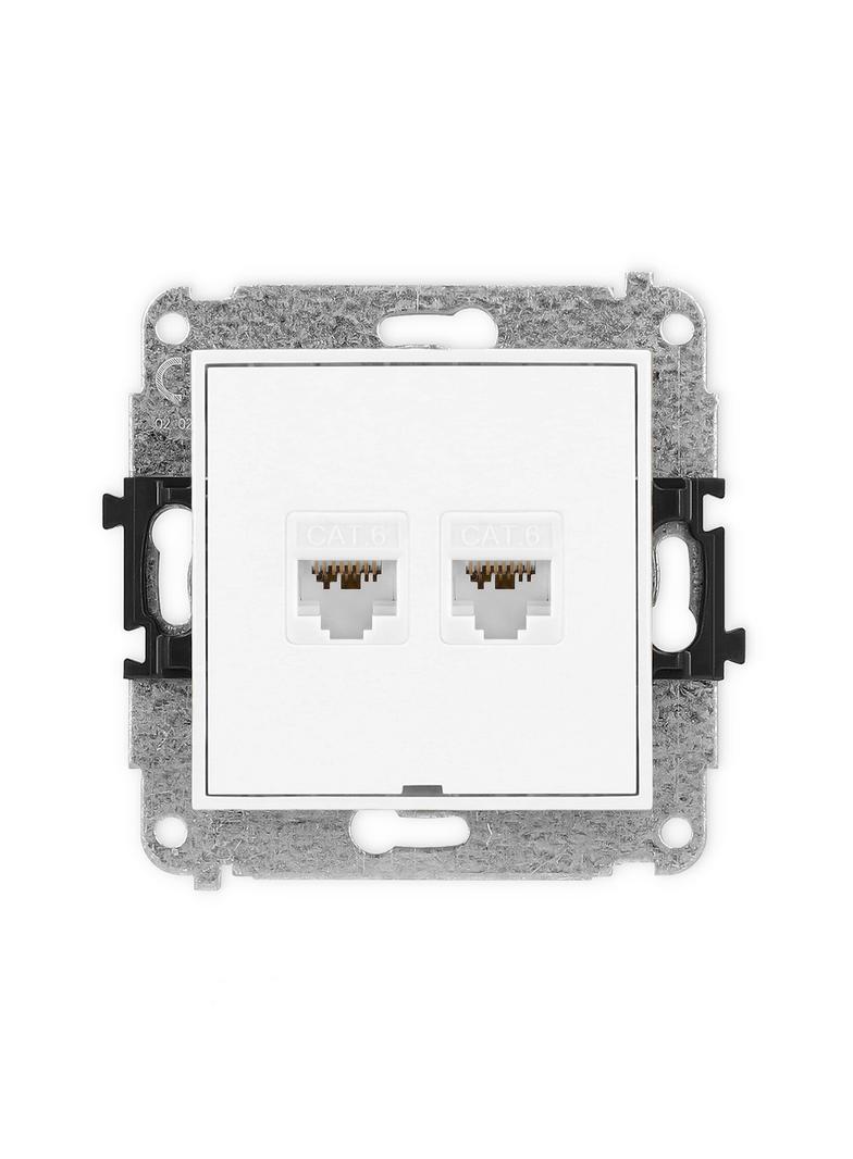 MINI Mechanizm gniazda komputerowego podwójnego 2xRJ45, kat. 6A, 8-stykowy, bez pola opisowego biały