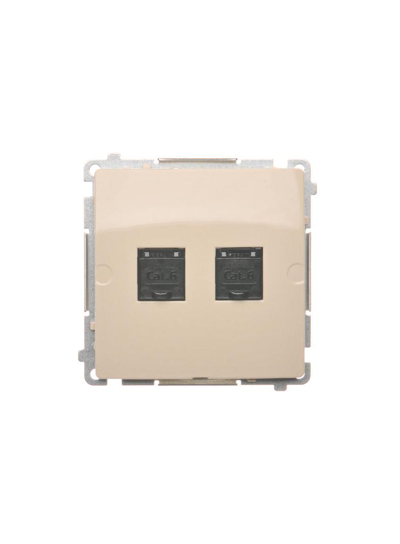 Simon Basic Gniazdo komputerowe RJ45 kategoria 6 podwójne z przesłoną przeciwkurzową . Montaż na łapki lub wkręty beż BM62.01/12 KONTAKT