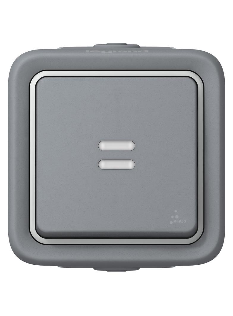 PLEXO55 PRZYCISK JEDNOBIEGUNOWY PODŚWIETLANY SZARY KOMPLET 10A-250V~, Legrand