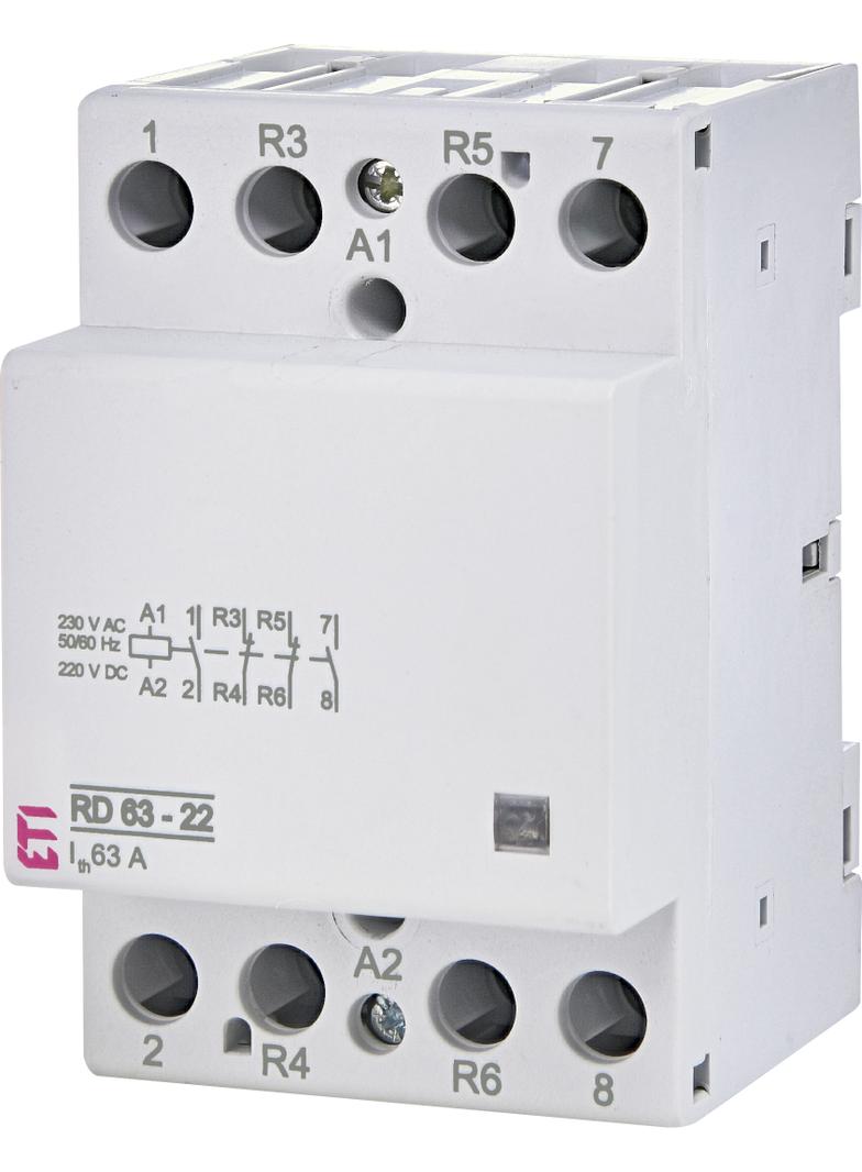 RD 63-22-230V AC/DC Stycznik modułowy 63A 2 styki zwierne i 2 rozwierne (3 mod. 4 bieg.)