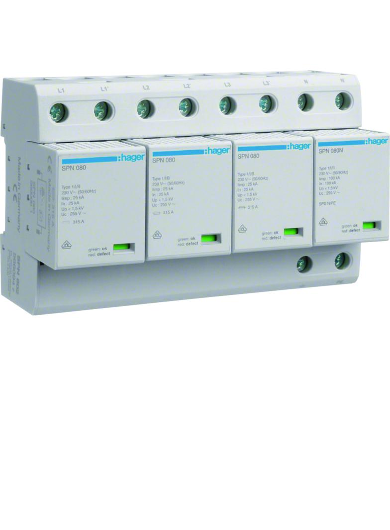 SPD Ogranicznik przepięć T1 kombinowany 4P sieć TT Iimp=100kA Up?1,5kV