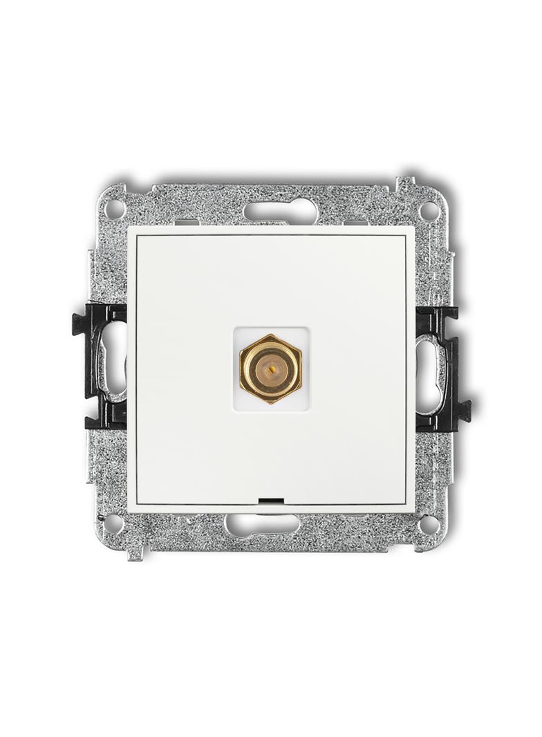 MINI Mechanizm gniazda antenowego pojedynczego typu F (SAT) pozłacany, bez pola opisowego biały mat