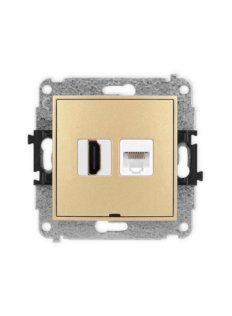 MINI Mechanizm gniazda pojedynczego HDMI 2.0 + gniazda komp. poj. 1xRJ45, kat. 5e, 8-stykowy, bez po