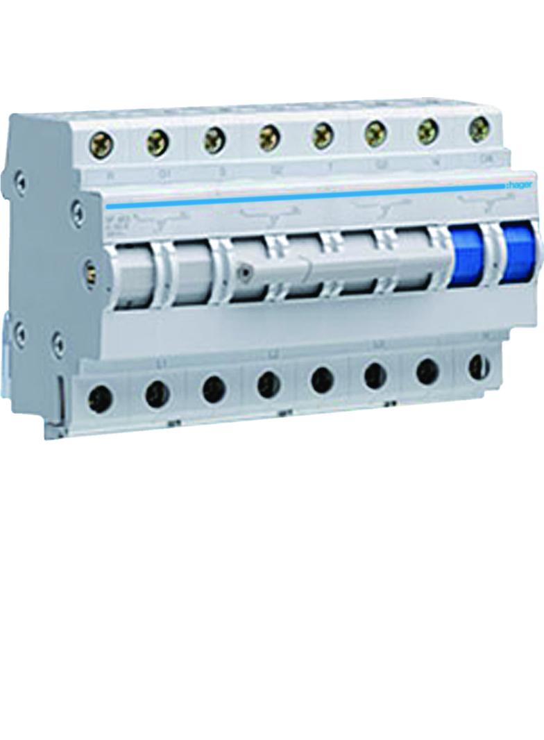 Modułowy przełącznik zasilania 3P+N I-0-II 63A 400VAC SF463 HAGER