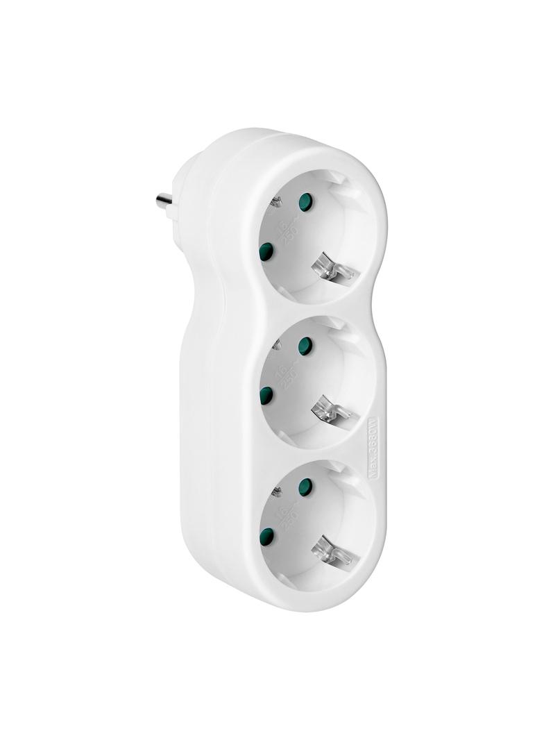Rozgałęźnik 3x2P+Z "bałwanek" z wtyczką górną, Schuko, biały
