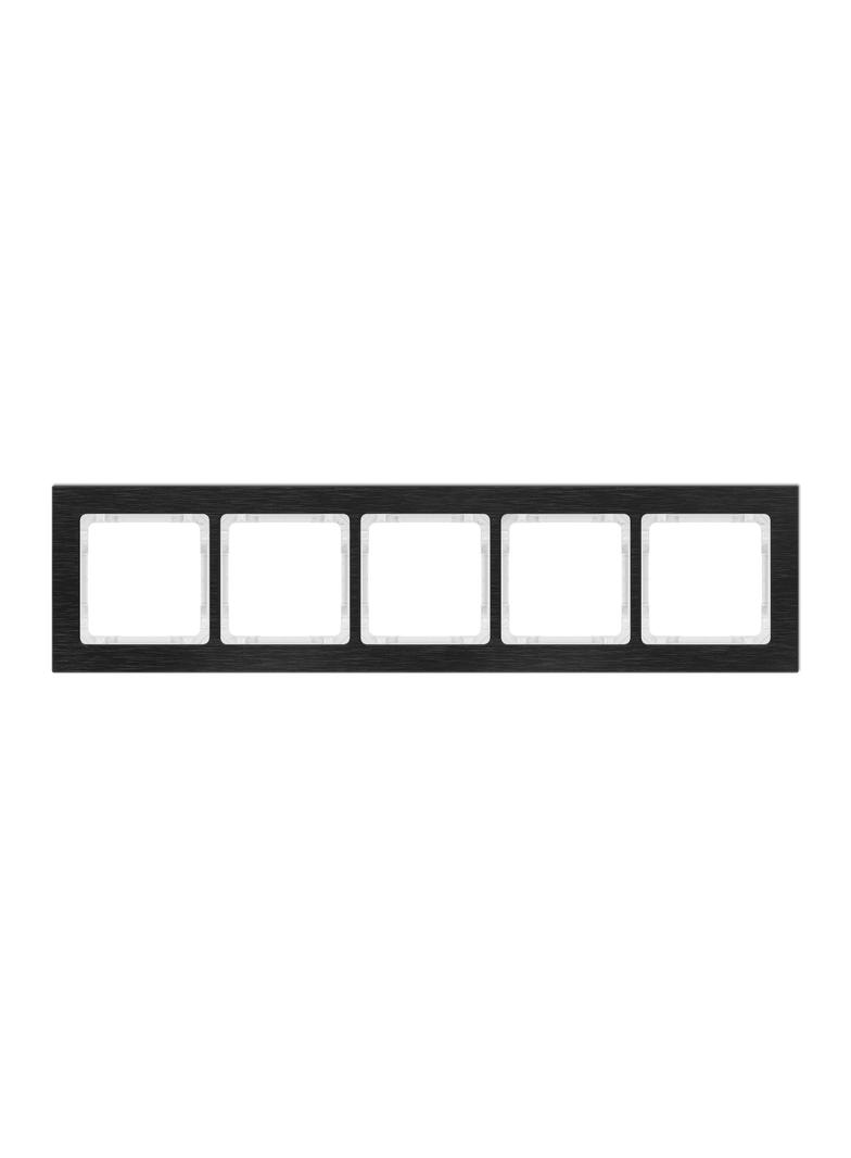 DECO Ramka uniwersalna pięciokrotna - aluminium szczotkowane (ramka: czarna; spód: biały) czarny