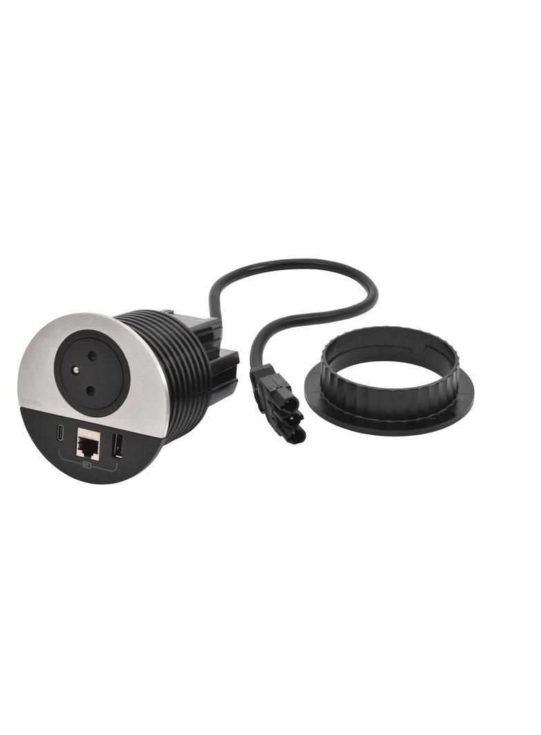 INCARA: DISQ 80 - 2P+Z / USB A+C / RJ45 - 0,5 M WIELAND-METAL/CZARNY, Legrand