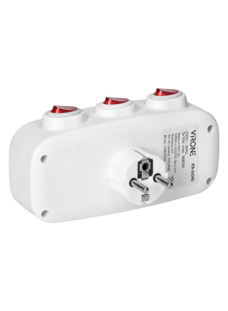 Rozgałęźnik 3x2P+Z z 3 włącznikami, Schuko ES-3(GS) ORNO