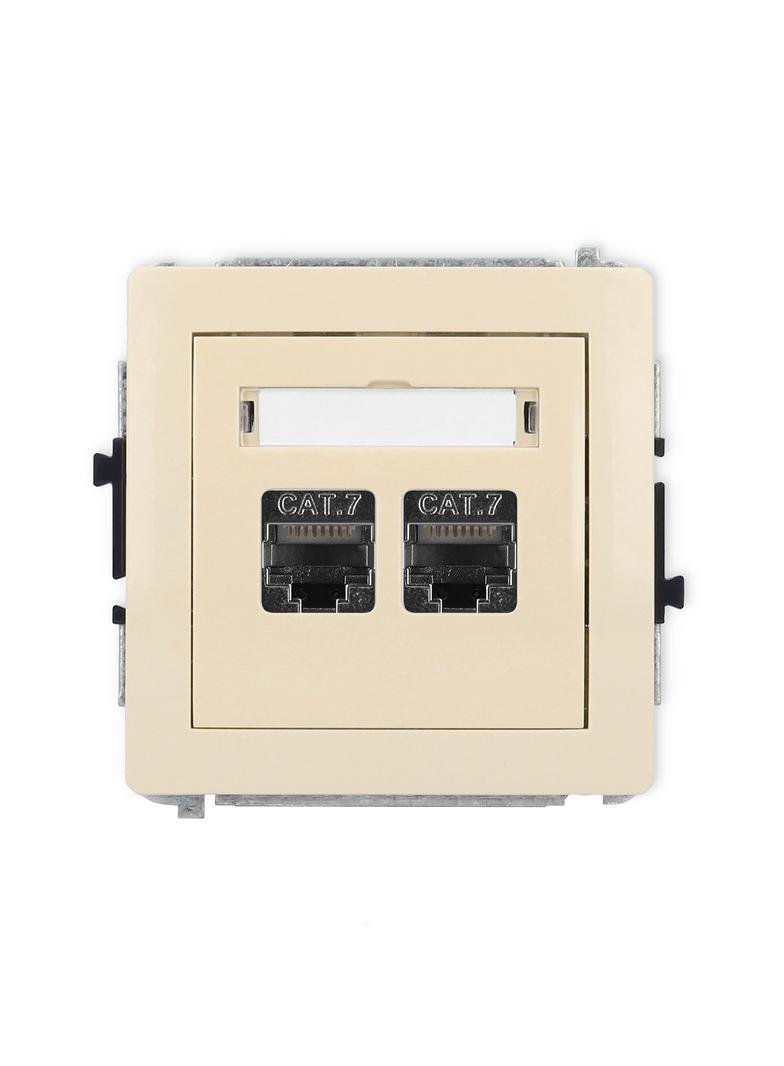 DECO Mechanizm gniazda komputerowego podwójnego 2xRJ45, kat. 7, ekranowany, 8-stykowy beżowy